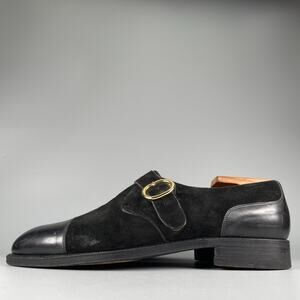 Roberto Botticelli Men's Size 8 Black Suede Monk Strap Cap Toe Loafer Dress Shoe